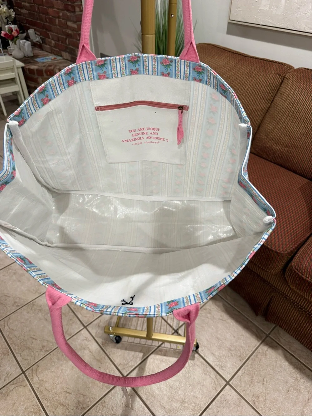 Simply Southern Floral Striped Large Tote Bag NWT